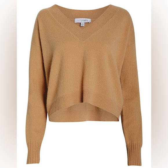 INTERMIX | Women’s Tan V-Neck Cropped Sweater Size Small - Picture 5 of 11